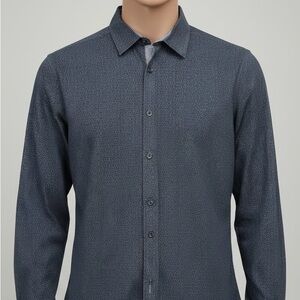 Ted Baker Navy Geometric Button Down Shirt Size 6 (US Large)